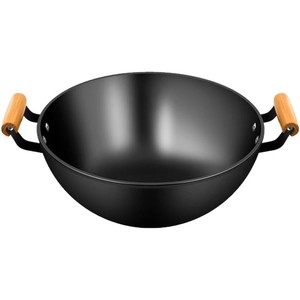 <strong>Old</strong> Fashioned <strong>Cast</strong> <strong>Iron</strong> Wok 30cm-40cm Deep Flat Bottom Double Handle Nonstick For Induction <strong>Cooker</strong> - Product Image 5
