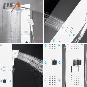 Panel de ducha de acero inoxidable montado en la esquina o en la pared del baño moderno contemporáneo con función LED - Product Image 4