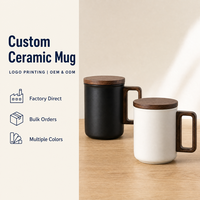 Mug infuseur à thé en céramique noir et blanc de 12 oz, personnalisé, avec poignée en bois et couvercle, idéal pour les cadeaux d'affaires, compatible micro-ondes et lave-vaisselle