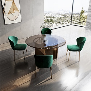 High End Dinning <b>Table</b> Modern Italian Luxury <b>4</b> Seater <b>Round</b> Tempered Glass Top <b>Dining</b> <b>Table</b> <b>Set</b> Lu-divano0091 Luxury <b>Dining</b> - Product Image 1