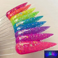 Poudre acrylique Cloverfei Neon Glow avec paillettes mélangées, vente en gros d'usine pour l'art créatif d'extension d'ongles