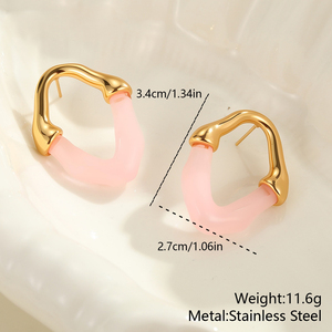 Thiết kế thời trang theo định hướng màu nhựa Inlay Hollow Bông tai không đều 18K mạ vàng không thấm nước thép không gỉ yf8384 - Product Image 6