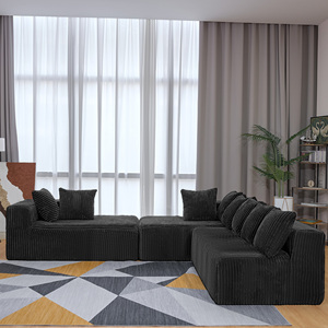 Ensemble de canapé modulaire en forme de U, 130 pouces, 4 places, avec chaise longue, design réversible, tissu en velours côtelé rayé en éponge, NOIR - Product Image 4