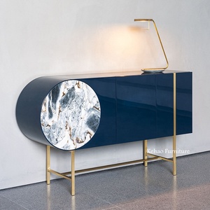 Table de salon dorée en acier inoxydable, style italien rétro, produit de luxe léger, décor mural en marbre, <span class=keywords><strong>console</strong></span> d'entrée bleue - Product Image 2