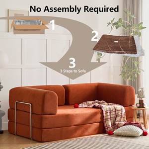 Free Shipping Convertible <b>Sofa</b> Bed Boneless Modular Couch Orange Fabric Memory Foam FloorLiving Room Compressed Couch in a Box - Product Image 6