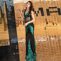 16067 # robe de soirée dîner fête profonde V Sexy femme soirée bal robe de demoiselle d'honneur longue formelle cultivée luxueuse robe femmes Sequin
