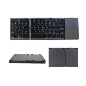 B033 Triple Folding Rechargeable Mobile Ultra Slim Touchpad Portable Foldable Mini Teclado BT Wireless Keyboard With Touch Pad