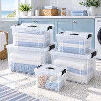 Boîtes de rangement transparentes avec couvercle 16L 27L 43L 65L 100L 135L 180L en PP pour placard, buanderie, vêtements et serviettes