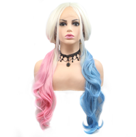 Perruque de fête en soie synthétique à haute température Cosplay Harley Quinn en dentelle transparente Prix bon marché Holiday Special Edition Body Wave