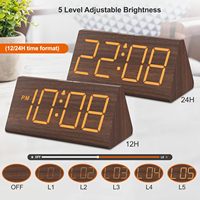 Réveil numérique alimenté par USB en bois marron grand nombre alarme forte réglable DST 12/24H pour Tables intelligentes salon bruyant