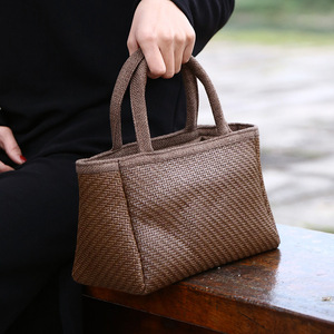 New style straw tote bag, bamboo woven bag, tea set storage bag, beach bag, straw woven bag, dropshipping available, bamboo - Product Image 3