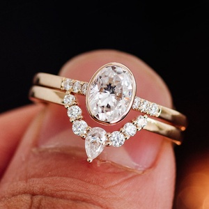 Anillo de Joyería Fina, Anillo de Oro Real de 10k, 14k, 18k, Anillo de Compromiso con Diamante, Engaste de Bisel, Corte Ovalado, D VVS, Moissanita, Conjunto de Anillos de Boda - Product Image 3