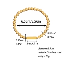 Bracelet en acier inoxydable avec perles et breloque rectangulaire, extensible, pour femme