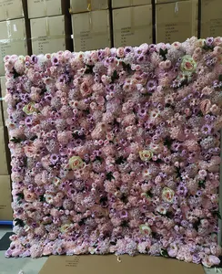Tela 3D personalizada para pared, Panel de pared de flores artificiales de seda, rosa, telón de fondo, flores decorativas para boda