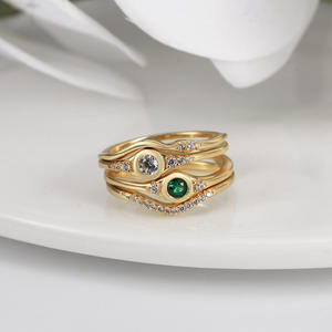 APR ukuran Perak 6 7 8 9 cincin emas dapat ditumpuk untuk WANITA 14k Set zirkonia kubik susun berlapis emas paket cincin pertunangan - Product Image 4