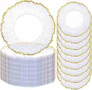 Assiette de présentation moderne en acrylique transparent doré, écologique, 13 pouces, peinte à la main, pour mariages et événements - Product Image 1
