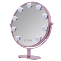 Miroir de maquillage LED violet Holly Wood le plus vendu, miroir de vanité rond à cadre métallique avec 9 ampoules à intensité variable, personnalisable OEM ODM