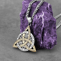 Pendentif Triangle Viking Acier Titane Collier Homme Vintage Nordique Geometrique Rune Amulette Poli Bijou Gros Cadeau