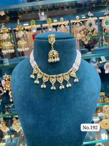 Luxury Multi Strand Imitation Pearl Zircon Choker Necklace Set Large Teardrop Kundan Pendant Matching <b>Drop</b> <b>Earrings</b> Bridal - Product Image 2