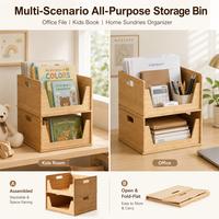 Organisateur de bureau moderne en bambou naturel, empilable, pliable, multifonction, grande capacité, pour dossiers, documents, école, salon