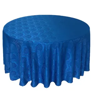 Washable Polyester Royal Blue Round Damask Wedding Table Cover