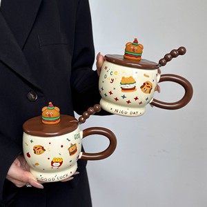 Mug en céramique au design créatif de dessin animé, avec couvercle et cuillère, personnalisé pour les étudiants, retour à l'école, usage au bureau - Product Image 3