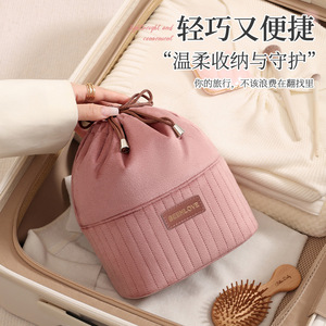 Drawstring <b>Makeup</b> Bag Pink Portable Cosmetic Storage <b>Case</b> For Travel And Daily Use - Product Image 4