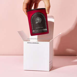 Velas Aromáticas de Cera de Soya Natural de Lujo Personalizadas - 26 Horas de Duración, Frasco de Vidrio Rojo Esmerilado con Tapa de Metal Negra, <span class=keywords><strong>Caja</strong></span> de Regalo Personalizada - Product Image 1