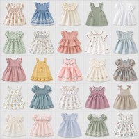 Robe superposée à carreaux pour bébé, sans manches, en taffetas, avec lapin brodé, col rond, vêtements de créateur pour enfants, été, mi-mollet, vente en gros
