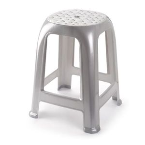 Silver Plastic Stool With Perforated Seat And Four Legs For Indoor Outdoor Use - Product Image 1
