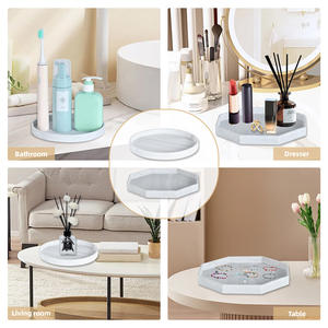 Kustom baki meja rias tahan pecah fleksibel baki kamar mandi anti-selip nampan silikon marmer untuk botol - Product Image 5