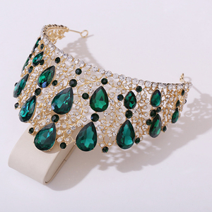 Grandes couronnes en cristal bling pour Queens Baroque alliage doré strass diadème Gelin <span class=keywords><strong>Taci</strong></span> mariage accessoires de cheveux en métal mariée - Product Image 3