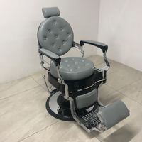 Kursi Barber Mewah Hitam dan Emas dengan Sandaran Ergonomis yang Dapat Direbahkan, Peralatan Salon untuk Penataan Rambut