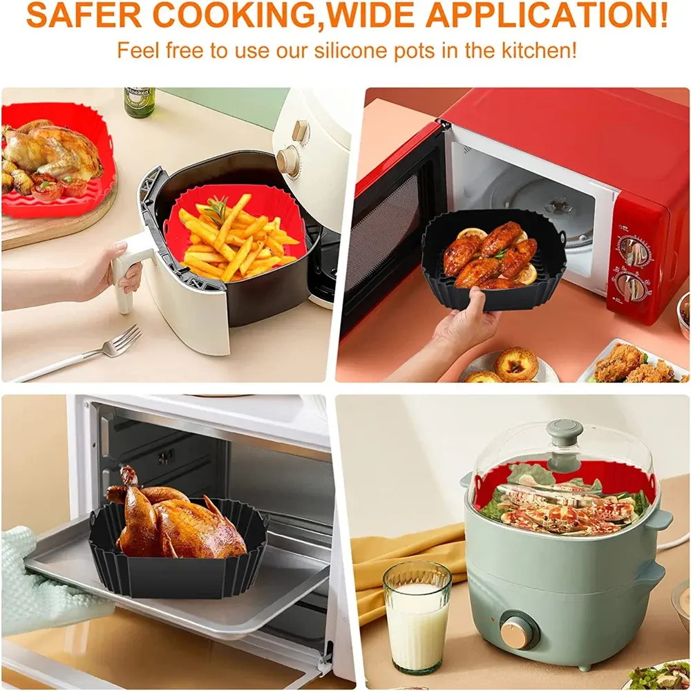 Food Grade Silicone Silicon Air Fryer Tray BPA-Free Reusable Pan Basket And Pot Protector For Baking Dishes Pans