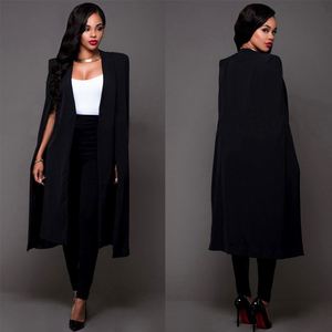 Maxfree – Cape élégante pour femme avec bordure contrastante, ouverte sur le devant, manches longues, blanche et noire, coupe longue unie - Product Image 4