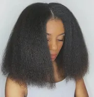 4*4 Perruque Lace Closure pour Femmes Afro-Kinky Short Curly 14 Inches Black Hair V Part Bob pour Pixie Cut Raw 4C Brazilian Transparent