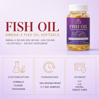 Huile de poisson 300 mg en gélules, riche en EPA DHA Oméga 3, complément alimentaire, 60 gélules par flacon