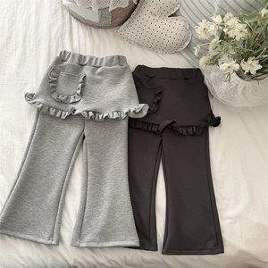 Tongxingyuan Baby Girls Flare Pants Gray Black Breathable With Ruffle Design Spring Autumn Casual Wear - Product Image 4