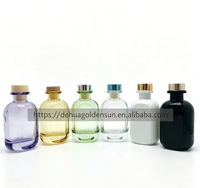 GOLDEN SUN 100ml Bouteille diffuseur à roseaux vide en verre blanc haut de gamme, forme ventre plat, avec bouchon en bois pour huiles essentielles