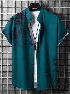 Мужская рубашка в европейском и объединенном стиле с объемным принтом - Product Image 5