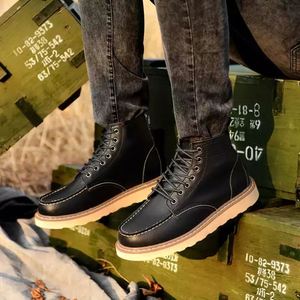 Men's Autumn Winter Genuine Leather Boot Tooling Boot High-top Leather Outdoor Boots - Product Image 4