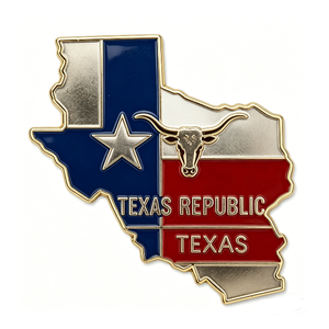 Insignia de recuerdo de graduación de Texas, de aleación de zinc chapada en oro, con forma de mapa, esmaltada y con impresión UV, para la bandera del estado de Texas. - Product Image 1
