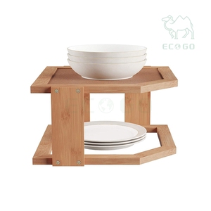 Estante esquinero de madera natural Estantes esquineros de 2 niveles Bambú para Cocina - Product Image 6