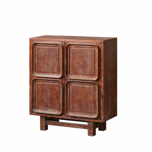 Buffet en bois massif de style Wabi-Sabi moderne, meuble de rangement carré unique pour la salle à manger - Product Image 1