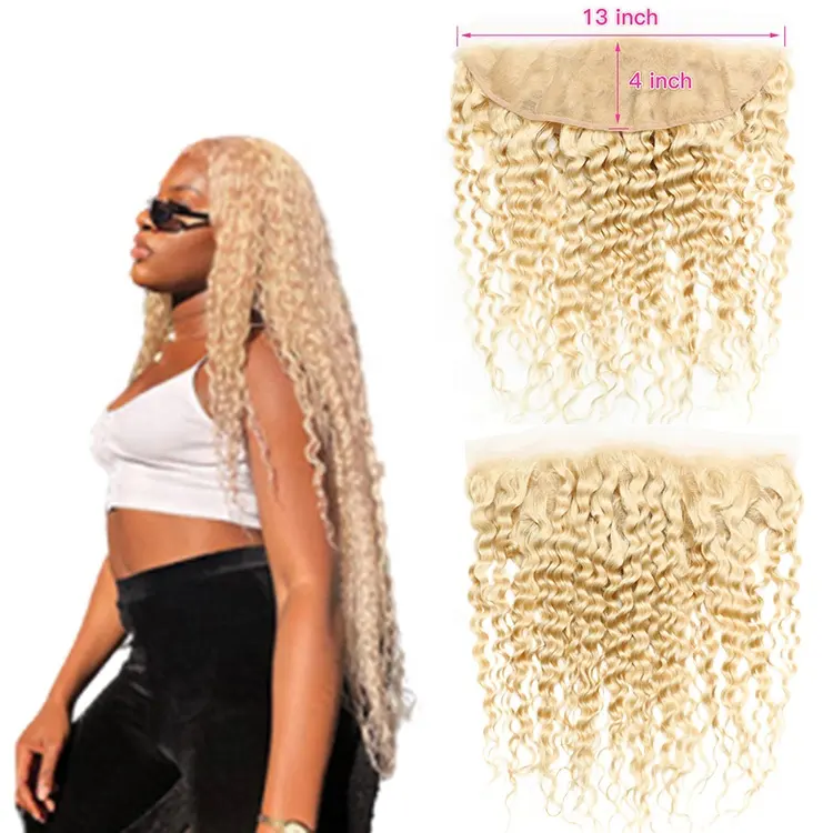 Deep Wave 613 Blonde Frontals And Bundles In Bulk 360 Frontal Brazilian Hair Weaves With Closure Unprocessed Hair Lace Frontal