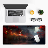 Tapis de bureau personnalisable Esport Riverside Chill Full Moon, noir et rouge, grand format, pour clavier et souris, en stock
