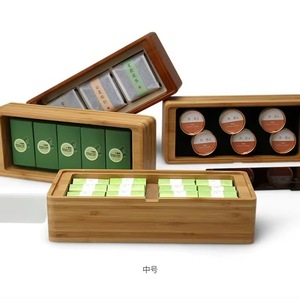 Caja de almacenamiento de té de bambú rectangular con tapa de acrílico hecha a mano para té negro y té Pu'er - Product Image 4
