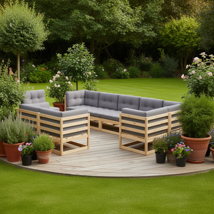 Ensemble de salon de jardin en bois de pin massif, 100% polyester gris, mobilier d'extérieur au design contemporain, résistant aux intempéries, 6 places - Product Image 2