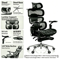 Chaise de bureau ergonomique noire et grise, appui-tête 3D réglable, plusieurs supports lombaires, chaise de bureau et de télétravail avec repose-pieds