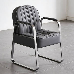 Fauteuil de Barbier Haut de Gamme en Acier Inoxydable, Siège Professionnel de Coiffure en Cuir, Tabouret de Repose-Pieds, Chaise de Salon Commerciale Tendance - Product Image 3